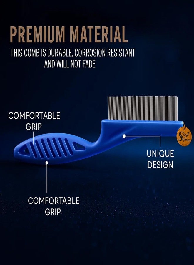 Sage Square Pet Grooming Combo for Dogs & Cats | Plastic Handle Flea Comb with Fine Stainless Steel Teeth + Soft Rubber Palm Comb for Bathing, Massaging & Deshedding | Anti-Tick Pet Care Tool - Image 4